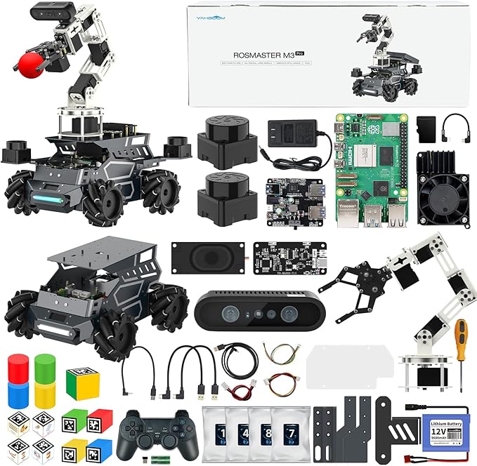 Yahboom Raspberry Pi 5 16GB RAM with ROS2 Robot Kit,6DOF Robotic Arm,Supports Large Language Models, Ubuntu 22.04. AI Vision Materials