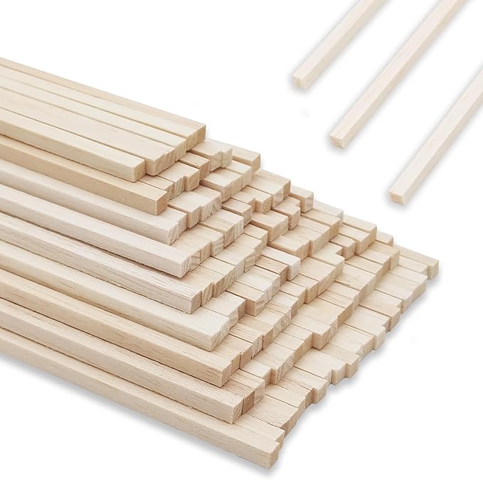 120Pcs Balsa Wood Square Dowels 1/4 x 1/4 x 12 inch DIY Sticks for Crafts Model Making (1/4"x12"-120pcs)