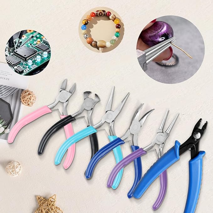 6 Pcs Jewelry Pliers Set, Include Needle Round Bent Nose Zipper Wire Cutter Jewelry PliersJewelry Making Tools for Jewelry Making Repair/Crafting/Wire Wrapping Supplies