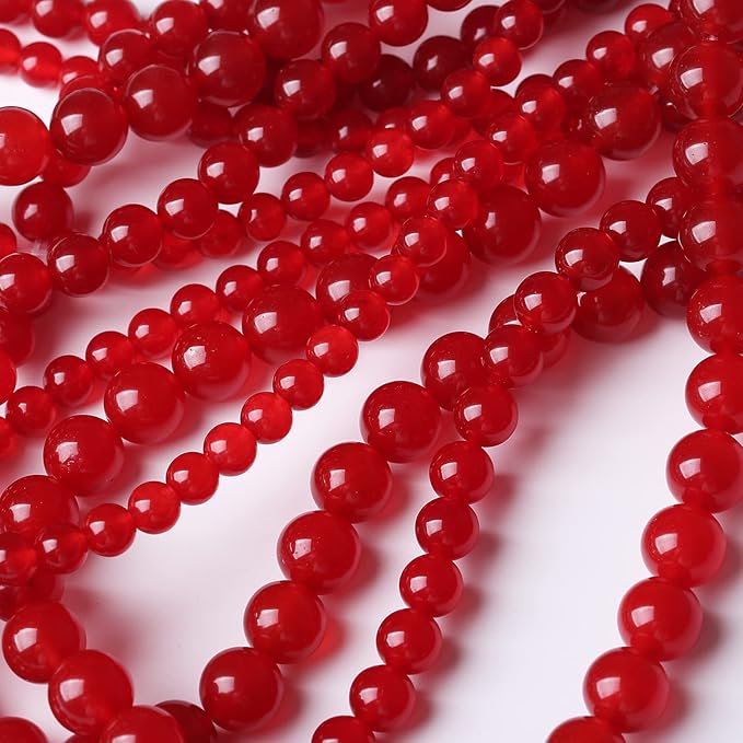 90PCS 4MM Red Chalcedony Beads Round Loose Stone Beads for Jewelry Making DIY Energy Stone Healing Power Bracelet 15"