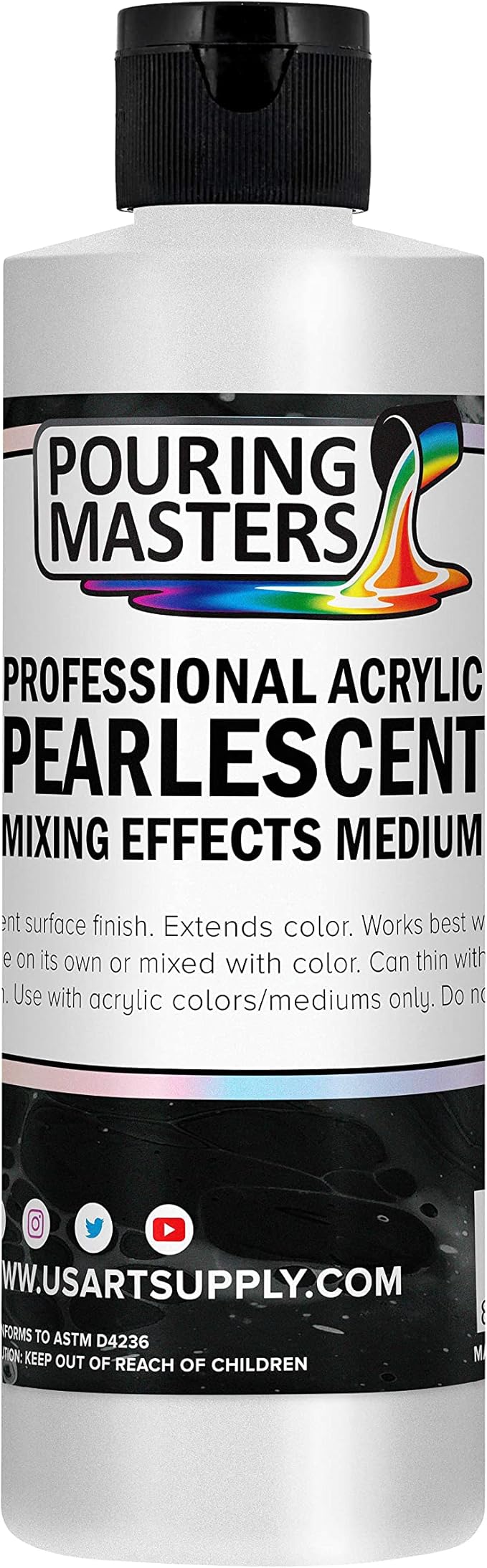 Pouring Masters 8 Oz Acrylic Pearlescent Effects Medium - Creates Pearl Iridescent Metallic Shimmer for Fluid Art & Acrylic Painting