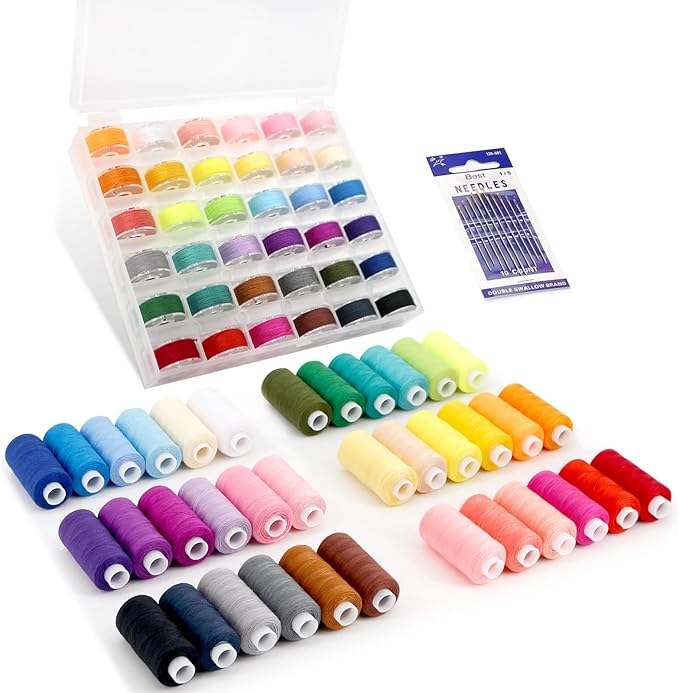 72Pcs Sewing Thread kit, 36 Assorted Colors Machine Threads with Spools, 36 Same Color Prewound Bobbins Threads Set, Polyester Thread for Hand and Sewing Machine