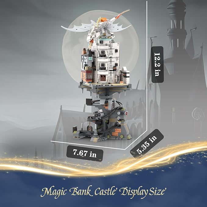 WINNER SPACE Lighting Magic Castle Wizarding Bank Building Sets, Magic Castle Architecture Model Collection Display, Dragon Toys, Ideas Building Toy for Adults Boys Girls (1056 PCS)