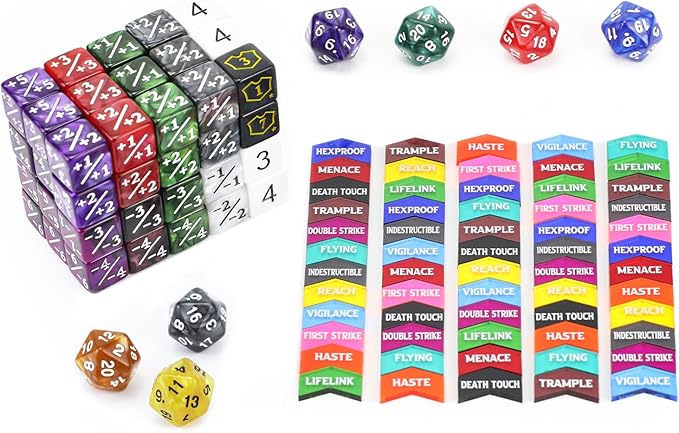 130PCS MTG Keyword Counters Tokens & MTG Life Counter Dice Set for Magic Card Accessories, Compatible with MTG CCG Card Gaming Accessories
