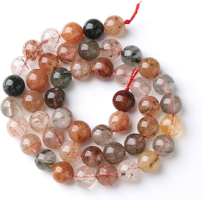 A+ Colorful Rutilated Quartz Crystal Beads Natural Stone Round Loose Beads for Jewelry Making DIY Bracelet Necklace Accessories 6mm 60pcs