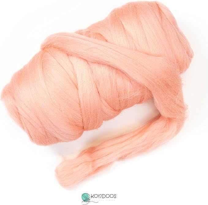 Kondoos Colored Natural wool roving, 1 lb. Best wool for needle felting, wet felting, handcrafts and spinning. (Salmon pink, 1 lb)