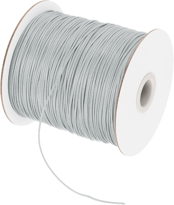 MECCANIXITY Waxed Cord 0.5mm Waxed Polyester Cord 175 Yard Wax String for Bracelet Making, Necklaces, Beading, Jewelry Making and DIY Crafts(Light Grey)