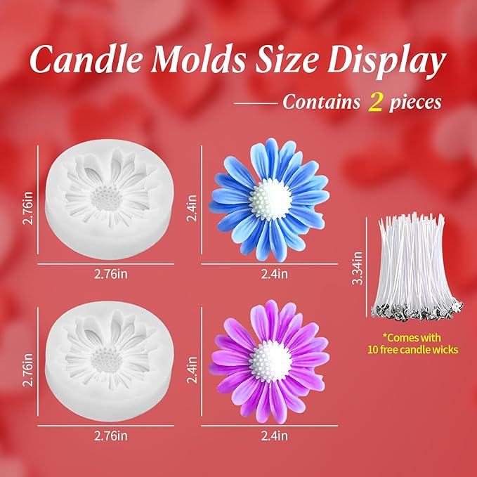 2Pcs Flower Daisy Valentine Silicone Candle Making molds Silicone Flower Shapes Candle Wax Mold for Candles Making florally moldes de silicona para velas molde para velas de silicona