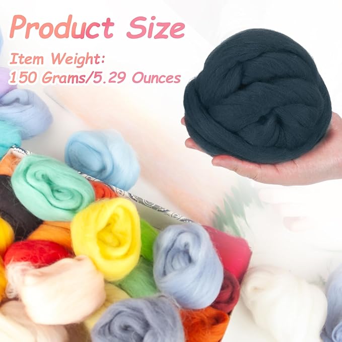 PATIKIL Wool Roving Yarn, 150G/5.3OZ Soft Felting Wool Pure Chunky Roving Yarn Bulk for Needle Felting Knitting Blanket Spinning Weaving DIY Craft, Gray Blue