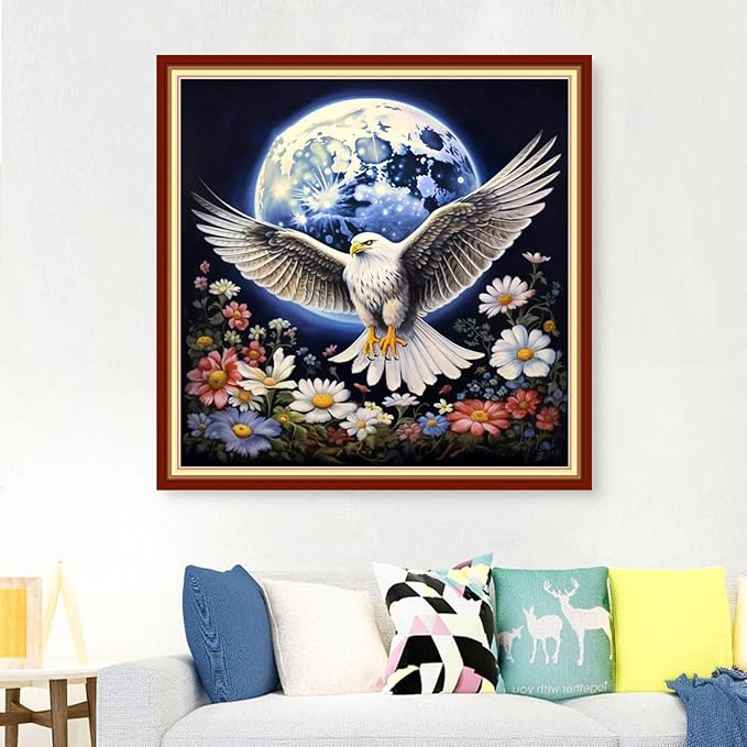 Foxdiviy Stamped Cross Stitch Kits Full Range of Embroidery Needlework Starter Kits for Beginners Adults 11CT Embroidery Patterns Art Crafts DIY Needlepoint Kits-White Headed Eagle 18x18 inch