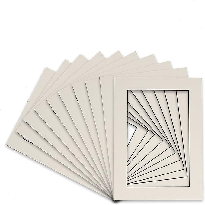 Pack of 25 Acid Free 8x10 Mats Bevel Cut for 5x8 Photos - White with Black Core Precut Matboards With Backing Boards and Clear Photo Mat Bags For Pictures, Photos, Framing - 4-ply Thickness