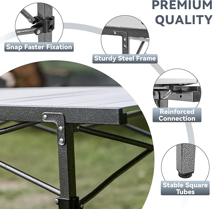 KingCamp Camping Table Folding Portable Table Aluminum Roll Up Lightweight Foldable Large Camp Table for Indoor Outdoor Picnic Backyard, 53.5"X27.5"