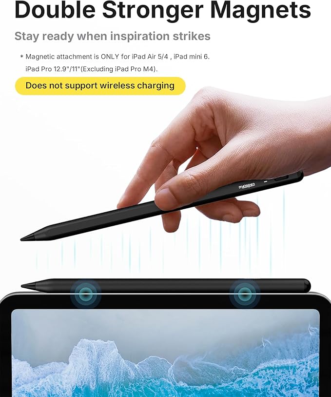 Metapen Pencil A8 for Apple iPad 2018-2025, (2X Faster Charge), Tilt Sensitivity, Pixel Precision, Stylus Pen for iPad 11/10/9/8/7/6th Gen, Pro 12.9/11/13-inch M4, Air 3/4/5/M2/M3, Mini 5/6th, Black