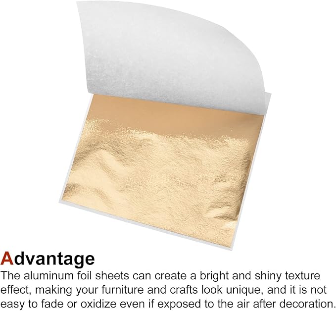 MECCANIXITY Gold Leaf Foil Sheet Champagne Gold Leaf Paper 3.3 x 3.1inch for Art Decoration, Sculpture, Painting, Pack of 100