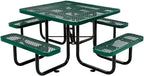 Global Industrial 46" Square Picnic Table, Expanded Metal, Green Thermoplastic Coating, Attached Benches, 1-1/2” Umbrella Pole Hole, Outdoor-Rated, 1000 lb Capacity