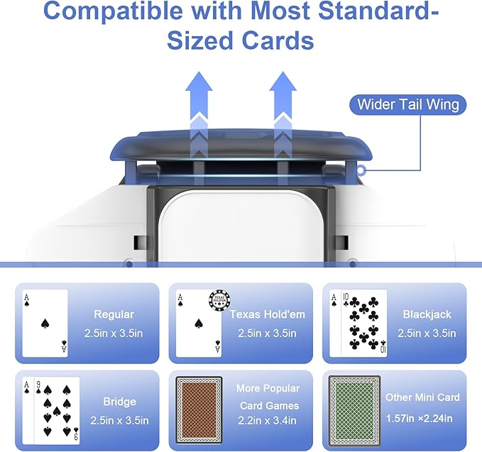 BEE&FLOWER Card Shuffler 2600mAh Rechargeable Auto-Stop Automatic Card Shuffler Low Noise Fits 1-2 Decks Compatible with Poker, UNO, Blackjack, Phase 10