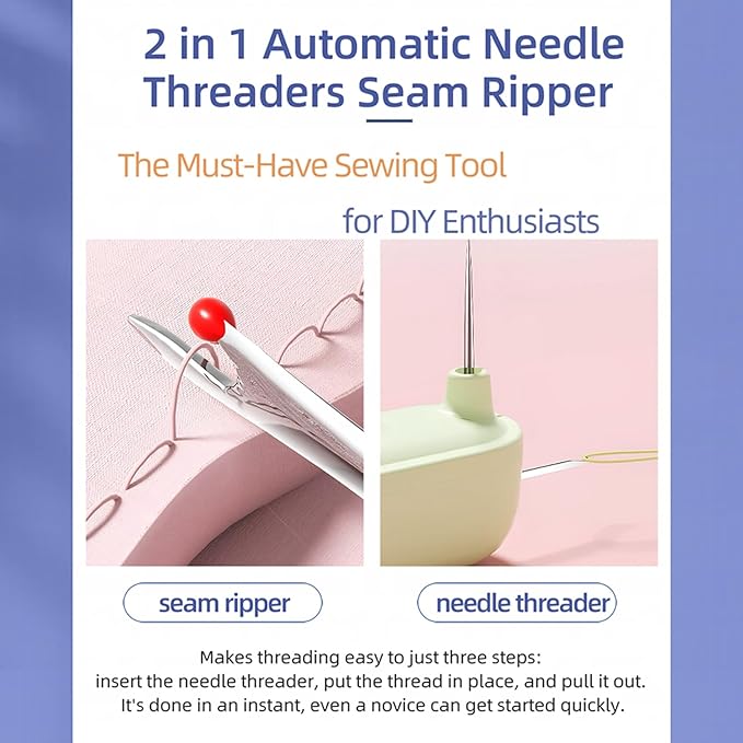Upgraded 2 in 1 Automatic Needle Threaders Seam Ripper,Quilting Supplies Sewing Kit,Quick Sewing Machine Loop Needle Threaders (1PCS-Yellow)