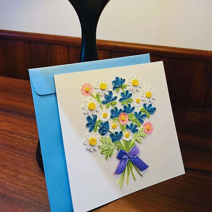 Quilling Cards, handmade card, quilled cards with Dedicated Paper Handmade Art for all occasions: Mother's day, Father's day, Birthday... daisy bouquet (Daisy bouquet)