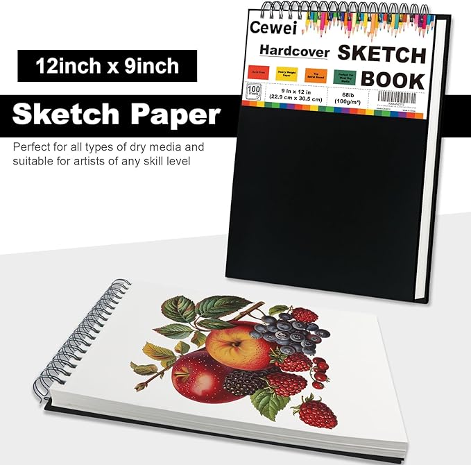 Sketch Book 8.5" x 11", 100 Sheets Hardcover Sketchbook, 68 lb /100 GSM Drawing Paper for Kids, Top Spiral Sketch Pad for Kids, Classroom Must Haves, Art Supplies for Adults.