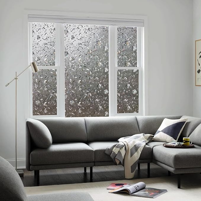 LEMON CLOUD Window Film, Decorative Window Privacy Film, Window Film Privacy Static Cling Frosted, Anti-UV Sun Blocker Heat Control for Home(Grayish Black, 17.5 x 78.7 inches)