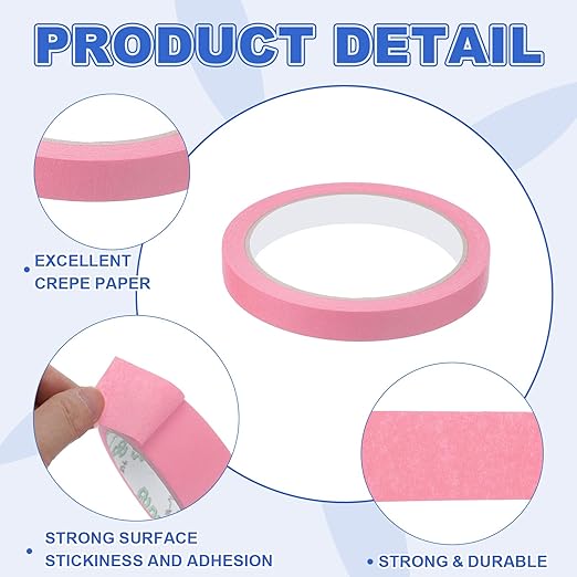 MECCANIXITY Masking Tape 0.5 Inch x 21 Yard Painter's Tape Pink Paint Tapes for DIY Crafts Arts Drawing Decoration Labeling Car Painting Artist Teachers, Pack of 6