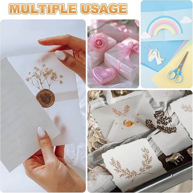 MECCANIXITY 100 Sheet Colored Vellum Paper 4" x 6", 100gsm Translucent Printable Vellum Sheets for Printing Wedding Invitations Inkjet Laser Printer, Bright Gold