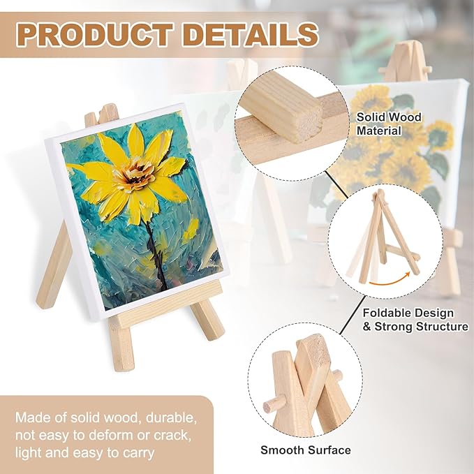 MECCANIXITY Mini Wood Display Easels, 6.3"x3.5"A-Frame Painting Tabletop Easels Holder Stand for Artists Beginners Displaying Small Canvases Art Photos Business Cards(Pack of 12, Wood Color)