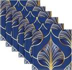 ALAZA Art Deco Floral Royal Blue & Gold Cloth Napkins Set of 6, 20x20 Inch Washable and Reusable Napkin for Decoupage Dinner Party Everyday Use