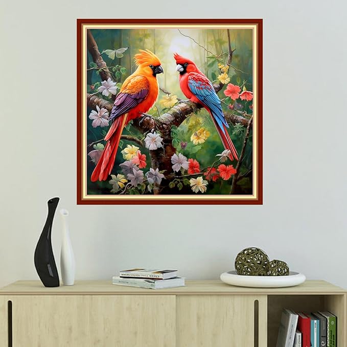Foxhool Beginners Cross Stitch Kits Stamped Full Range of Embroidery Kits for Adults DIY Cross Stitches kit Embroidery Patterns for Needlepoint kit-Birds and Flowers 18x18 inch