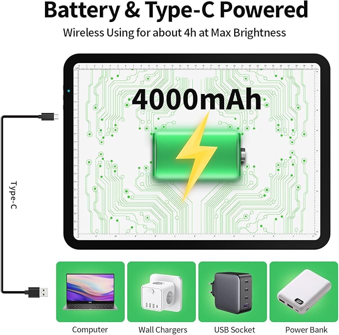 Zocelight Rechargeable A4 Tracing Light Box with Padded Case,Ultra Bright Led Light Pad with Physical Button,Wireless Light Board for Diamond Painting,Dimmable 9000LUX Lightbox for Tracing and Drawing
