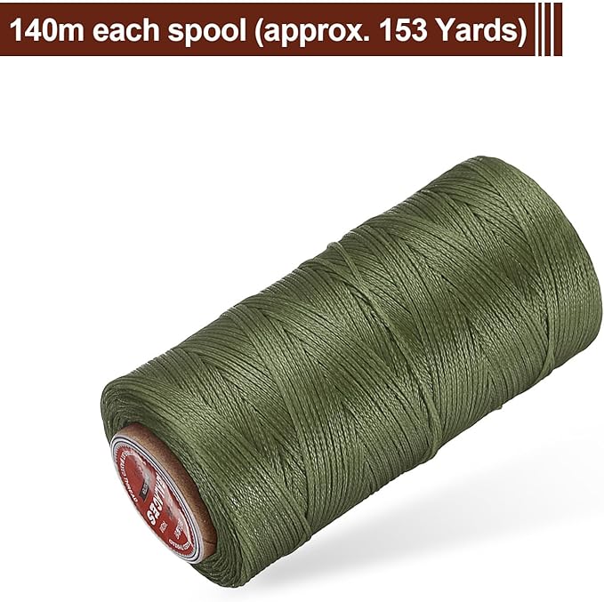 uxcell Flat Leather Sewing Waxed Thread, 140m / 153 Yards Polyester Wax String, 300D Wax Stitching Cord for Leather Crafts, Bookbinding, Bracelets Braided, Grass Green