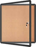 28"x26" Enclosed Bulletin Board, Lockable Weather-Resistant Aluminum Cork Noticeboard for School & Office, Black Frame w/Cork