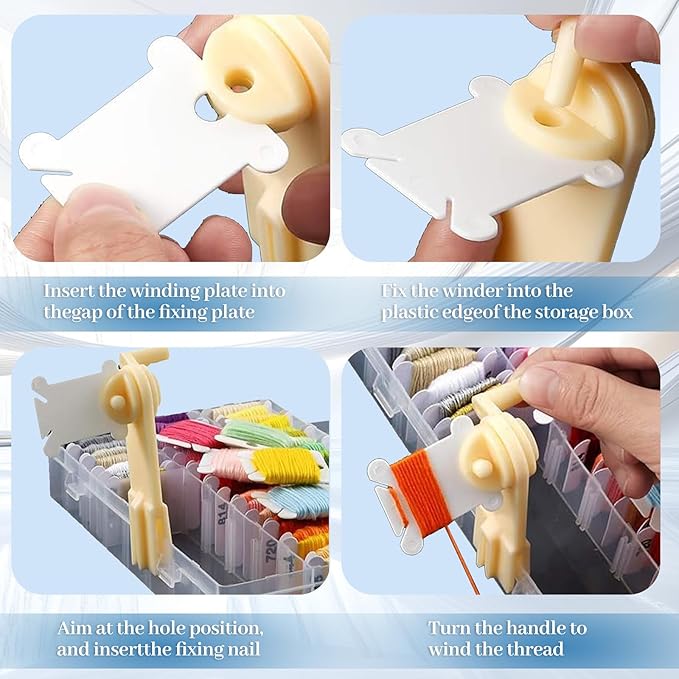 Embroidery Thread Organizer, 2 PCS Embroidery Floss Organizer, Removable with 150 White Floss Bobbins and Two Stickers, 1*Manual Winding Machine Suitable for Cross Stitch, DIY Sewing