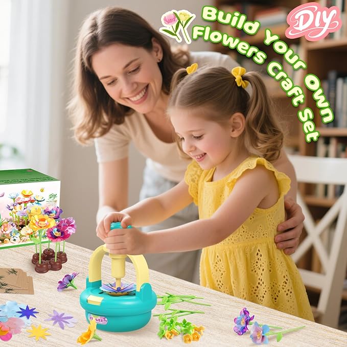 TingingYuli Arts and Crafts Kit for Kids Ages 4-8,Flower Bouquet Toys,DIY Flower Market Toys,Build Your Bouquet,Educational Christmas Birthday Gifts for 3 4 5 6 7 8 9 Year Old Girls-Blue