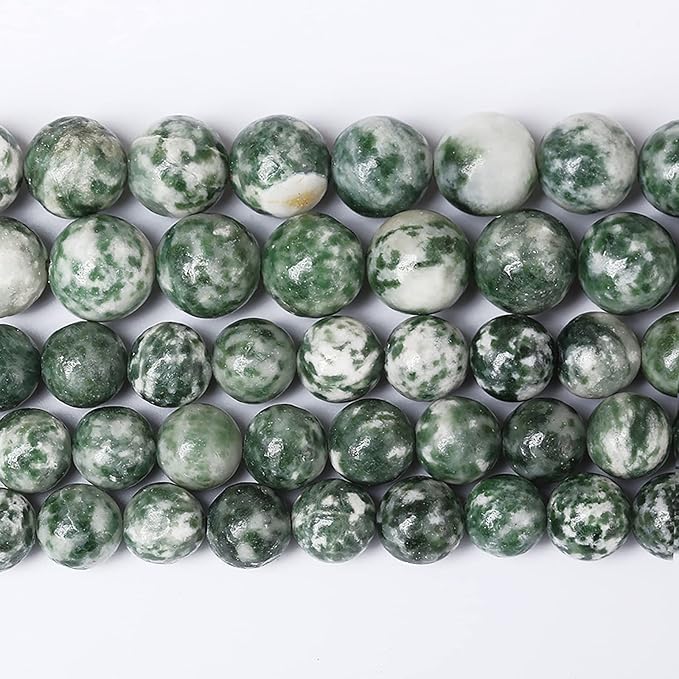 60pcs 6mm Natural Green Spot Stone Stone Beads for Jewelry Making Loose Spacer Round Beads DIY Bracelets Necklaces 15" (6mm, Green Spot Stone)