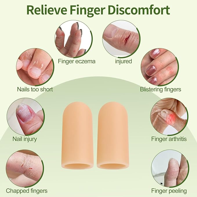 Gel Finger Cots, Silicone Finger Protectors, Finger Sleeves Tip Protectors, Fingertip Bandages for Trigger Finger, Finger Arthritis, Finger Cracking, Hand Eczema Pain Relief