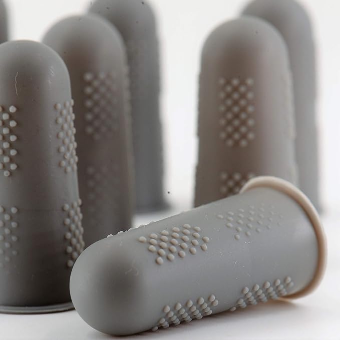 Finger Protectors [Flex Series - 12-Pack] Silicone Non-Stick Finger Covers [Grey - Small (6) / Medium (6)] for Hot Glue | Sewing | Wax | Rosin | Resin | Honey | Adhesives | Scrapbooking