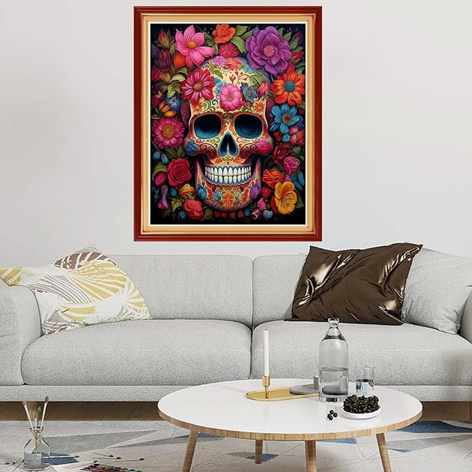 Dimxvean Stamped Cross Stitch Kits,Cross Stitch Kits for Adults Beginners,Embroidery Kits Full Range of Cross Stitch Stamped Kits Needlepoint Kits Cross Stitch Patterns-Colorful Skull 16x20 inch