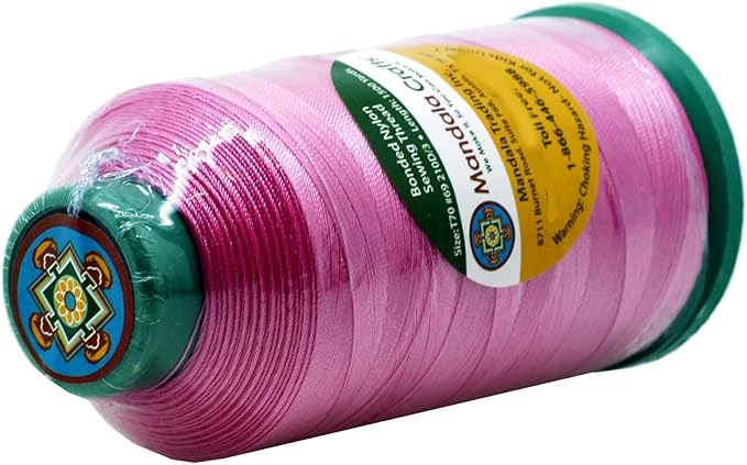 Mandala Crafts Bonded Nylon Thread Pink Heavy Duty Sewing Threads - 1500 YDs Size 69 210D T70 Tex 70 Thread for Leather Jeans Weaving Outdoor Marine Upholstery Threads