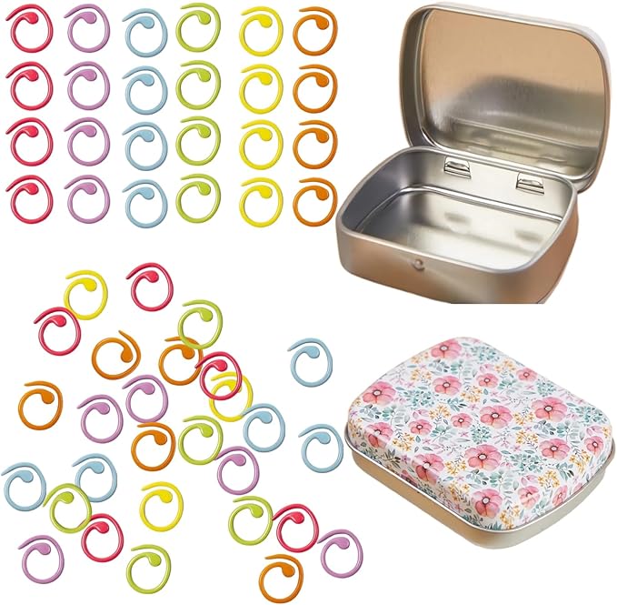 50Pcs Spiral Stitch Markers for Crocheting,Split Ring Stitch Markers with Box Metal Stitch Markers for Knitting Sewing DIY Handmade Crafts
