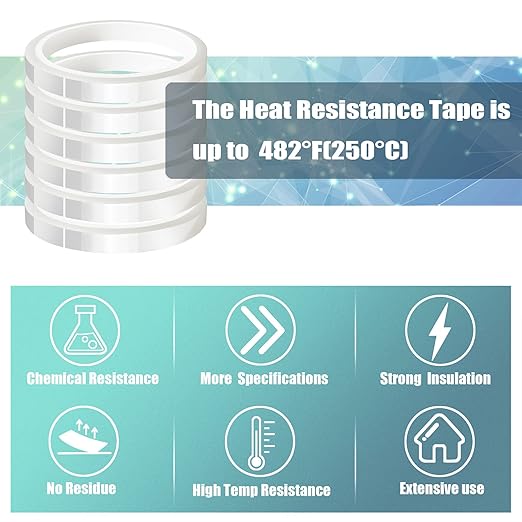 6 Rolls 10mm x33m(108ft) Clear Heat Tape,Transparent High Temperature Heat Resistant Tape,Heat Transfer Tape for Heat Press and Sublimation,Heat Transfer Vinyl,No Residue