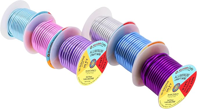 Mandala Crafts 10 Gauge Anodized Aluminum Craft Wire for Jewelry Making - 120 FT Colored Flexible Silver Lavender Purple Pink Ice Blue Turquoise Wire - Bendable for Bonsai Armature Crafting Sculpting