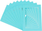 Pack of Ten Acid Free 11x14 Mats Bevel Cut for 8.5x11 Photos - Aquamarine Blue Precut Matboards With Backing Boards and Self Seal Photo Mat Bags For Pictures, Photos, Framing - 4-ply Thickness