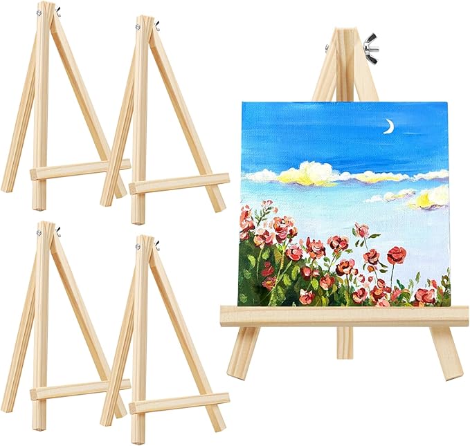 TKOnline 5PCS 9 Inch Wood Easels, Easel Stand for Painting, Art Craft Painting Party Easel, Tabletop Easels, Tripod, Canvas Photo Picture Sign Holder