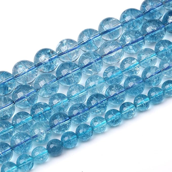 180pcs 4mm Blue Topaz Crystal Quartz Natural Stone Round Loose Beads for Jewelry Making DIY Bracelet Necklace Earrings 32" 2 Strands
