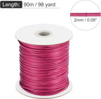 MECCANIXITY Waxed Cord 2mm Waxed Polyester Cord 98 Yard Wax String for Bracelet Making, Necklaces, Beading, Jewelry Making and DIY Crafts(Dark Pink)