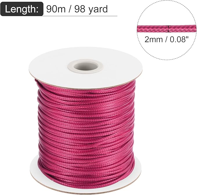 MECCANIXITY Waxed Cord 2mm Waxed Polyester Cord 98 Yard Wax String for Bracelet Making, Necklaces, Beading, Jewelry Making and DIY Crafts(Dark Pink)