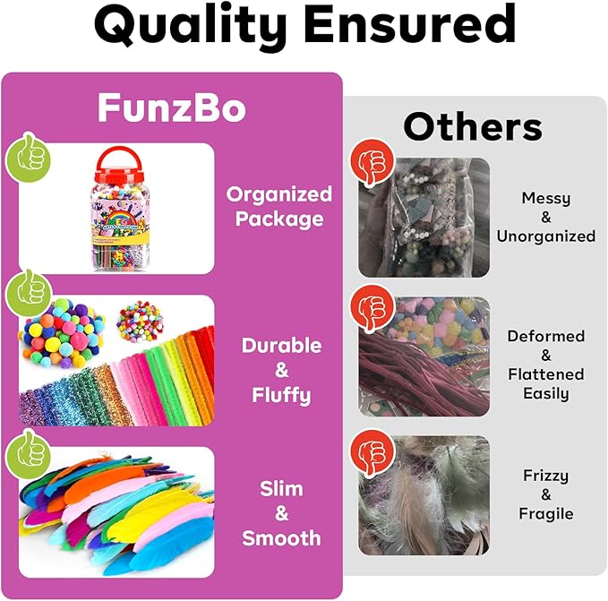 FUNZBO Arts and Crafts Supplies for Kids -Kids Craft Kit with Pipe Cleaners, Popsicle Sticks, Pompoms & Stickers, All in One Homeschool Supplies, Toys Crafts for Girls Boys Age 4+