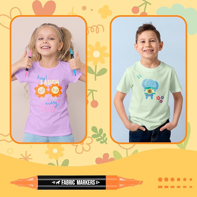 Fabric Markers Permanent for Clothes, 40 Colors Dual Tip with Fine and Chisel Tips Paint Pens for Clothing Canvas Tote Bags T-Shirt and Shoes, Non Toxic Ink for Kids and Adults