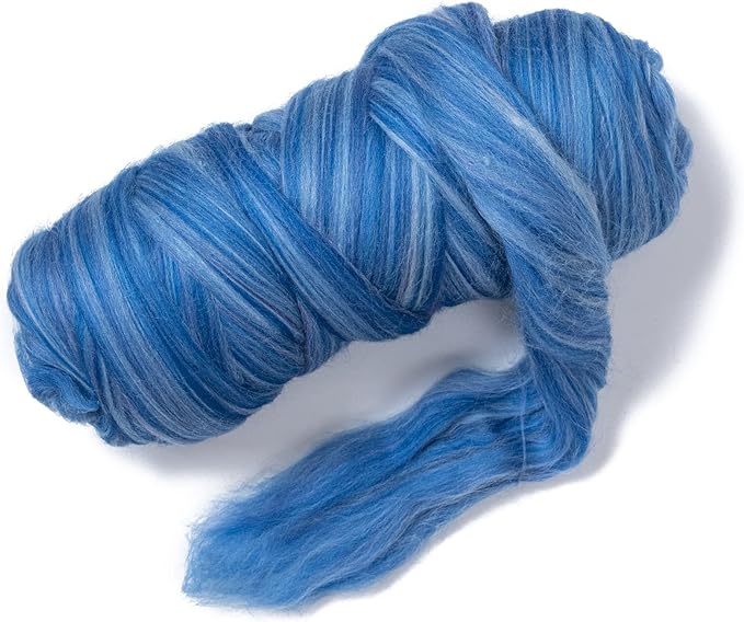 Multi Colored Natural Wool roving, 1 lb. Best Wool for Needle Felting, Wet Felting, handcrafts and Spinning. (Ocean Blue, 1lb)